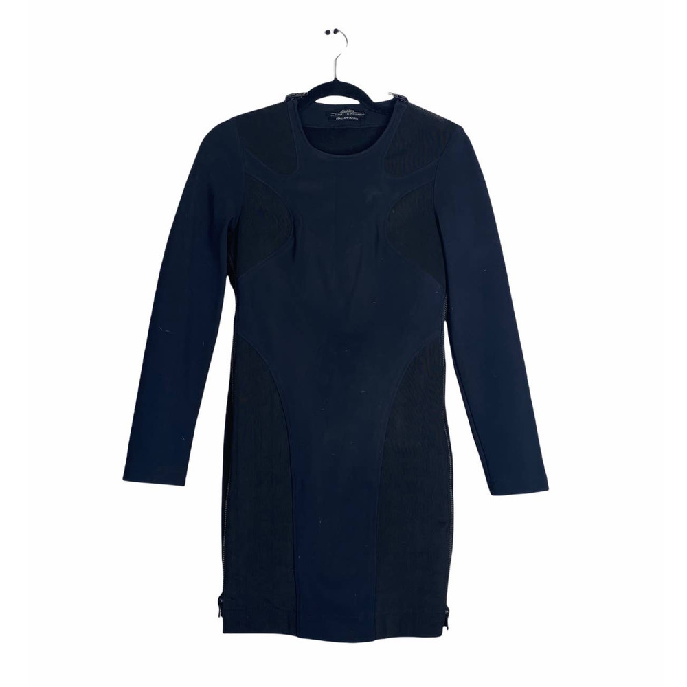 Allsaints Women's Black Essi Long Sleeved Dress Zipper detail sz 8